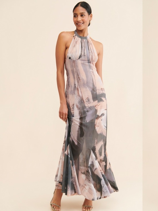 Anthropologie Dresses & Skirts - Anthropologie Halter Maxi Dress in Blush and Gray Abstract Print